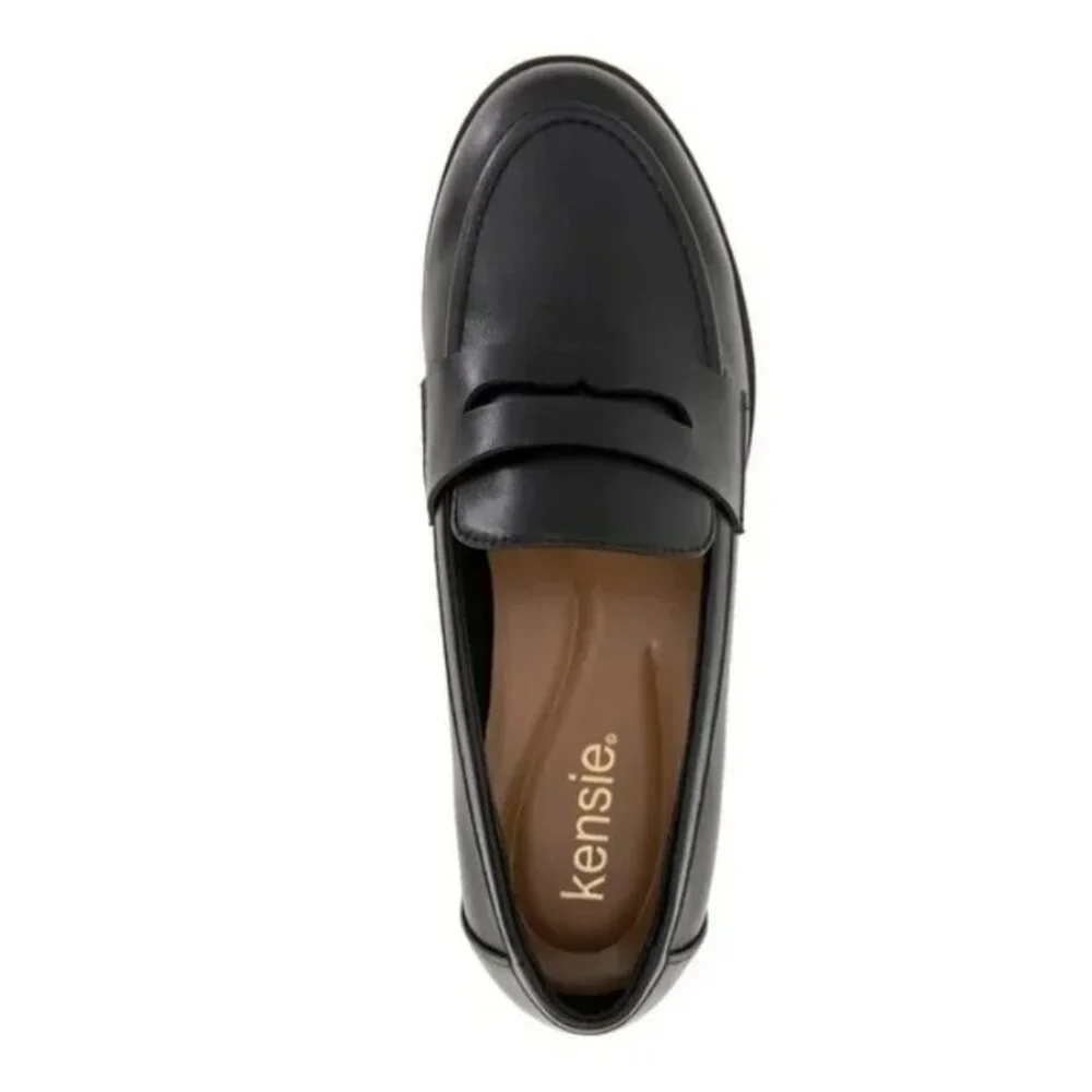 Kensie 6 Penny Loafer Gitty Slip-on Driver Shoes Faux Smooth Leather Black